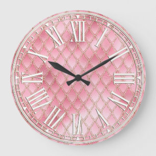 Grande Horloge Ronde Écaille de dragon rose clair et pailletée