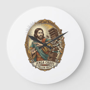 Grande Horloge Ronde Échec de Jésus écrasant la tour de Jenga de la fêt