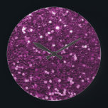 Grande Horloge Ronde Éclats de Parties scintillant violet Faux<br><div class="desc">Glamour grande parties scintillant violet faux. VEUILLEZ NOTER : Il s'agit de graphiques plats imprimés - pas de pièces surélevées.</div>