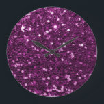 Grande Horloge Ronde Éclats de Parties scintillant violet Faux<br><div class="desc">Glamour grande parties scintillant violet faux. VEUILLEZ NOTER : Il s'agit de graphiques plats imprimés - pas de pièces surélevées.</div>