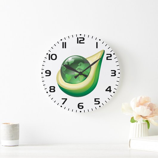 Grande Horloge Ronde Eco Earth Avocado Globe Planète durable