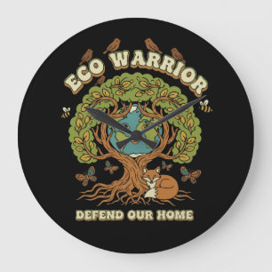 Grande Horloge Ronde Éco Guerrier Rétro Nature Arbre et Jour de la Terr