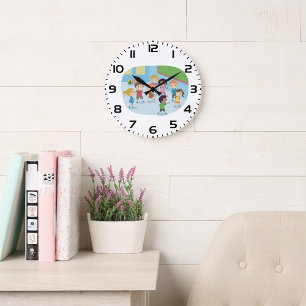 Grande Horloge Ronde Écoliers souriants jouant ensemble