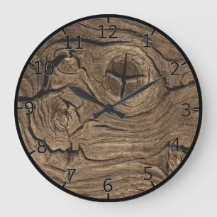 Grande Horloge Ronde Écorce en bois