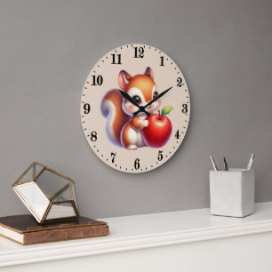 Grande Horloge Ronde Écureuil amateur de pommes mignon