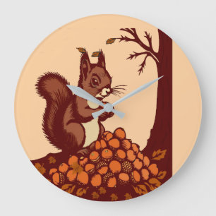 🐿️ Grande Horloge Ronde Écureuil d'Automne