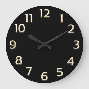 Grande Horloge Ronde Effet 3D Champagne Gold Minimalisme Noir moderne