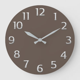 Grande Horloge Ronde Effet 3D Silver Gris Minimalisme Moderne Brown