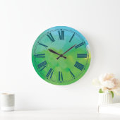 Grande Horloge Ronde Effet Aquarelle bleue et verte (Maison)