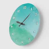Grande Horloge Ronde Effet d'aquarelle bleu vert superbe (Angle)