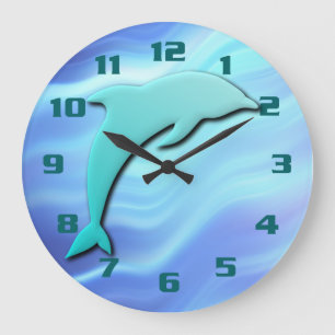Grande Horloge Ronde Effet dauphin sauteur 3D Bleu Cool