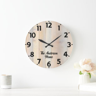 Grande Horloge Ronde Effet de bois décoloré