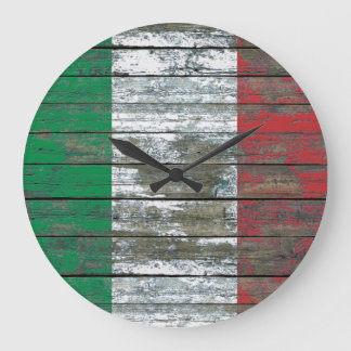 Grande Horloge Ronde Effet Drapeau italien sur les panneaux de bois bru