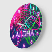 Grande Horloge Ronde Electric Luau Nuit Tropicale Néon Aloha Paradis (Angle)