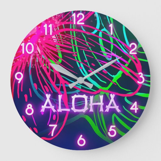 Grande Horloge Ronde Electric Luau Nuit Tropicale Néon Aloha Paradis (Recto)