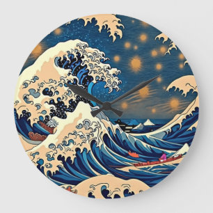 Grande Horloge Ronde Élégance éternelle : Vague rétro Super