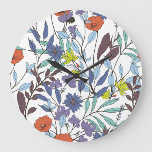 Grande Horloge Ronde Élégance florale, Arrière - plan Vintage Abstrait.