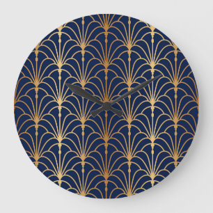 Grande Horloge Ronde Elégance orientale : Motif de ventilateur d'or