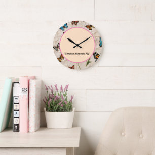 Grande Horloge Ronde "Élégance Papillon Serein"
