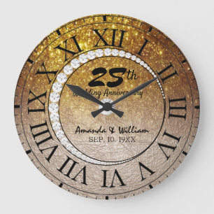 Grande Horloge Ronde Elegant 25th Wedding Anniversary Gold Glitter Chic