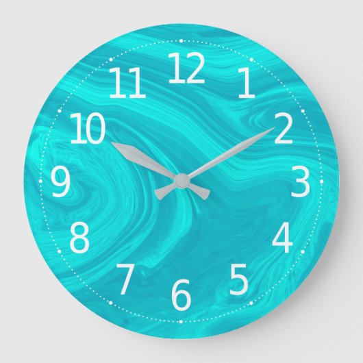 Grande Horloge Ronde Elegant Abstract Teal Liquid Marble | (Recto)