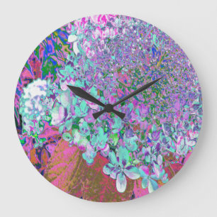 Grande Horloge Ronde Elegant Aqua et Purple Limelight Hydrangea Détail