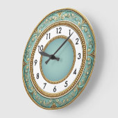 Grande Horloge Ronde Élégant Art déco Rond Menthe (Angle)