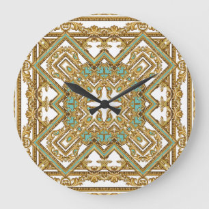 Grande Horloge Ronde Elégant baroque doré, design ornemental.