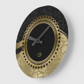 Grande Horloge Ronde Elegant Black And Gold Damas Ornate Frame (Angle)