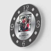 Grande Horloge Ronde Elegant Black And Silver Custom Nom Photo Wedding (Angle)