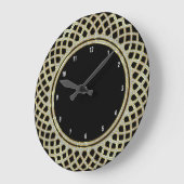 Grande Horloge Ronde Elégant Black Gold & Parties scintillant Motif géo (Angle)