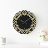 Grande Horloge Ronde Elégant Black Gold & Parties scintillant Motif géo (Maison)