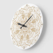 Grande Horloge Ronde Elégant blanc & or Mandala conception main dessiné (Angle)
