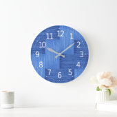 Grande Horloge Ronde Elégant Bleu Abstrait Brossé Bandes Artwork | (Maison)
