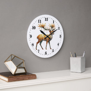 Grande Horloge Ronde Elégant cerf art déco
