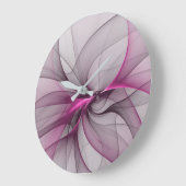 Grande Horloge Ronde Elégant Chaos Moderne Abstrait rose Fractal Art (Angle)