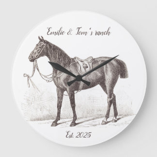 Grande Horloge Ronde Élégant cheval personnalisé équestre