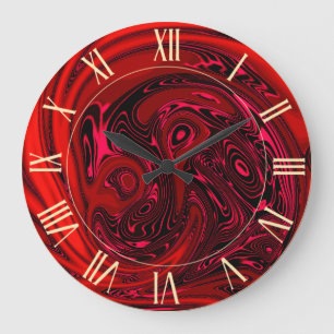 Grande Horloge Ronde Elégant Cheval Rouge Dragon de luxe Abstrait
