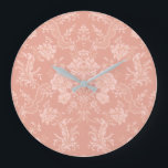 Grande Horloge Ronde Elegant Chic Floral Damask-Peach<br><div class="desc">Elegant vintage-inspirred floral damask design featuring chic monochrome light-on-dark pastel peach flowers,  leafy scrolls and swaging of delicate lacy ribbons. This pattern is seamless and can be scaled up or down.</div>