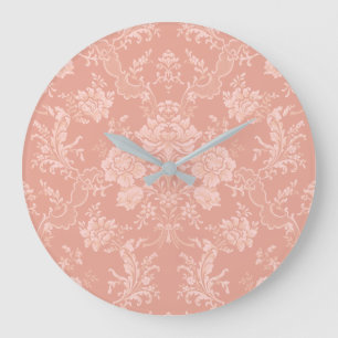Grande Horloge Ronde Elegant Chic Floral Damask-Peach