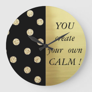 Grande Horloge Ronde Élégant Chic Points Noirs Or - Message Motivationn