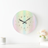 Grande Horloge Ronde Elégant Confetti Holographique Arc en ciel (Maison)