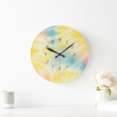 Grande Horloge Ronde Elégant Confetti Jaune Tie Dye (Maison)