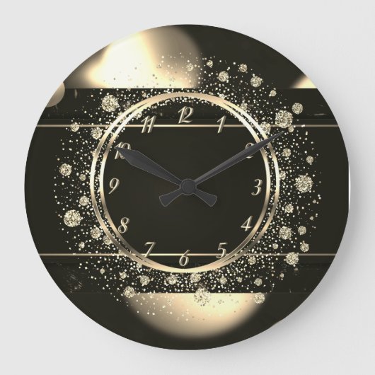 Grande Horloge Ronde Elégant Confetti Or tendance Dotts Noir (Recto)