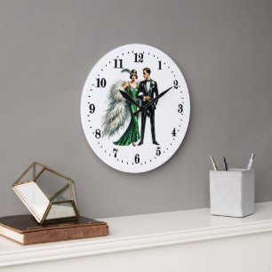 Grande Horloge Ronde Elégant couple Art Déco