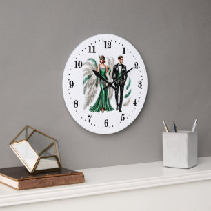 Grande Horloge Ronde Elégant couple Art Déco