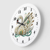 Grande Horloge Ronde Elégant cygne art déco (Angle)