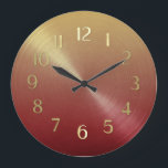 Grande Horloge Ronde Élégant dégradé rouge à or Ombre<br><div class="desc">Designs par Umua. Imprimé et expédié par Zazzle ou ses partenaires.</div>