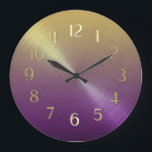 Grande Horloge Ronde Élégant dégradé violet à ombre or<br><div class="desc">Elegant Purple to Gold Ombre Gradient Designs par Umua. Imprimé et expédié par Zazzle ou ses partenaires.</div>