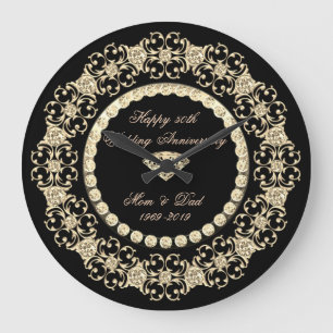 Grande Horloge Ronde Élégant Diamants Or 25e Anniversaire de Mariage